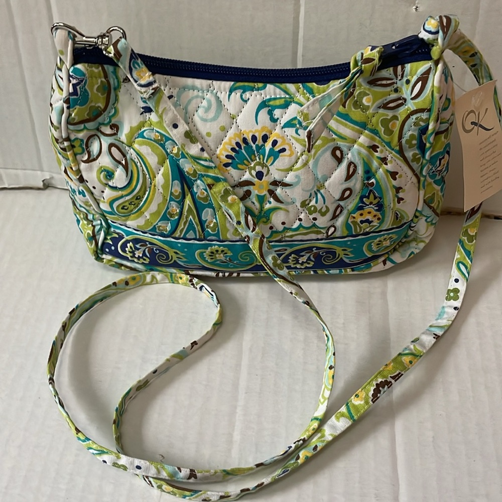 QK Handbag Crossbody Quilt Fabric Design Top Zipper Paisley Lime Turquoi…